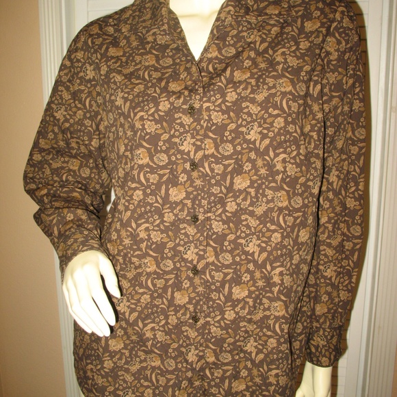 Vintage Y2K Gap Long Sleeve Button Up Shirt Top S Brown Floral Grannycore Preppy - Picture 3 of 8